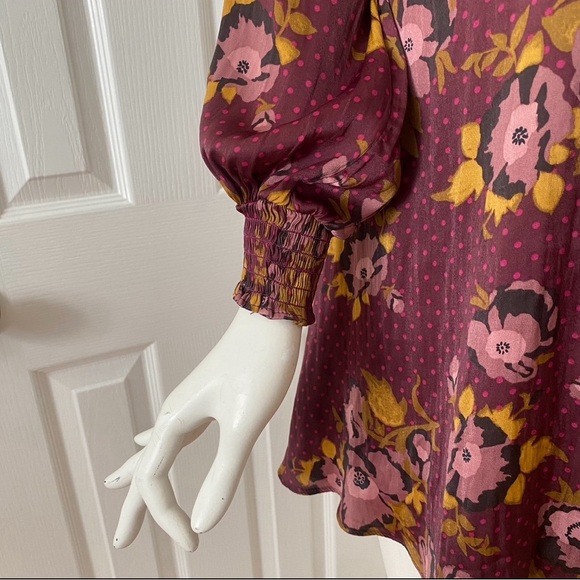 Free People burgundy Morning Light floral fit & flare long sleeve mini dress 10 - Picture 7 of 12